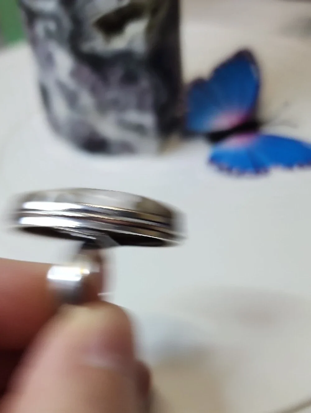 White and Green Ocean Jasper Oval Ring